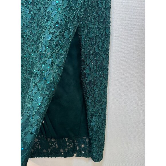 Connected Apparel Womens Floral Lace Sequin Slit Maxi Dress Size 16 Hunter Green - Picture 11 of 13